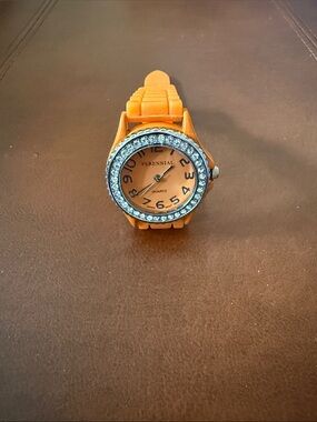 Perennial Orange Silicone Watch with Crystal Bezel